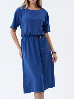 Платье шелковое с пуговицами синее